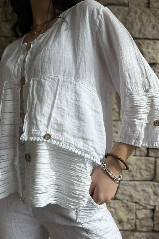 Benji Linen Wave Panel Jacket White 